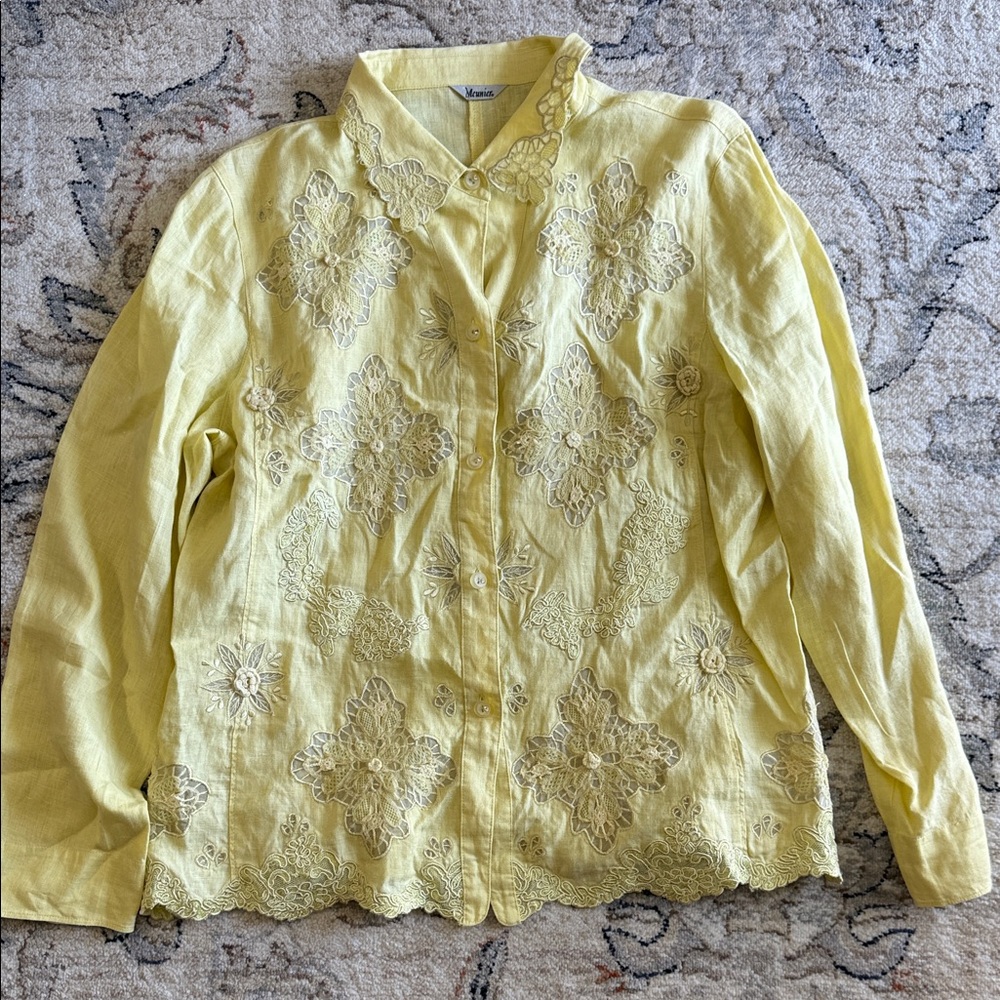 Meunier Yellow embroidered linen shirt